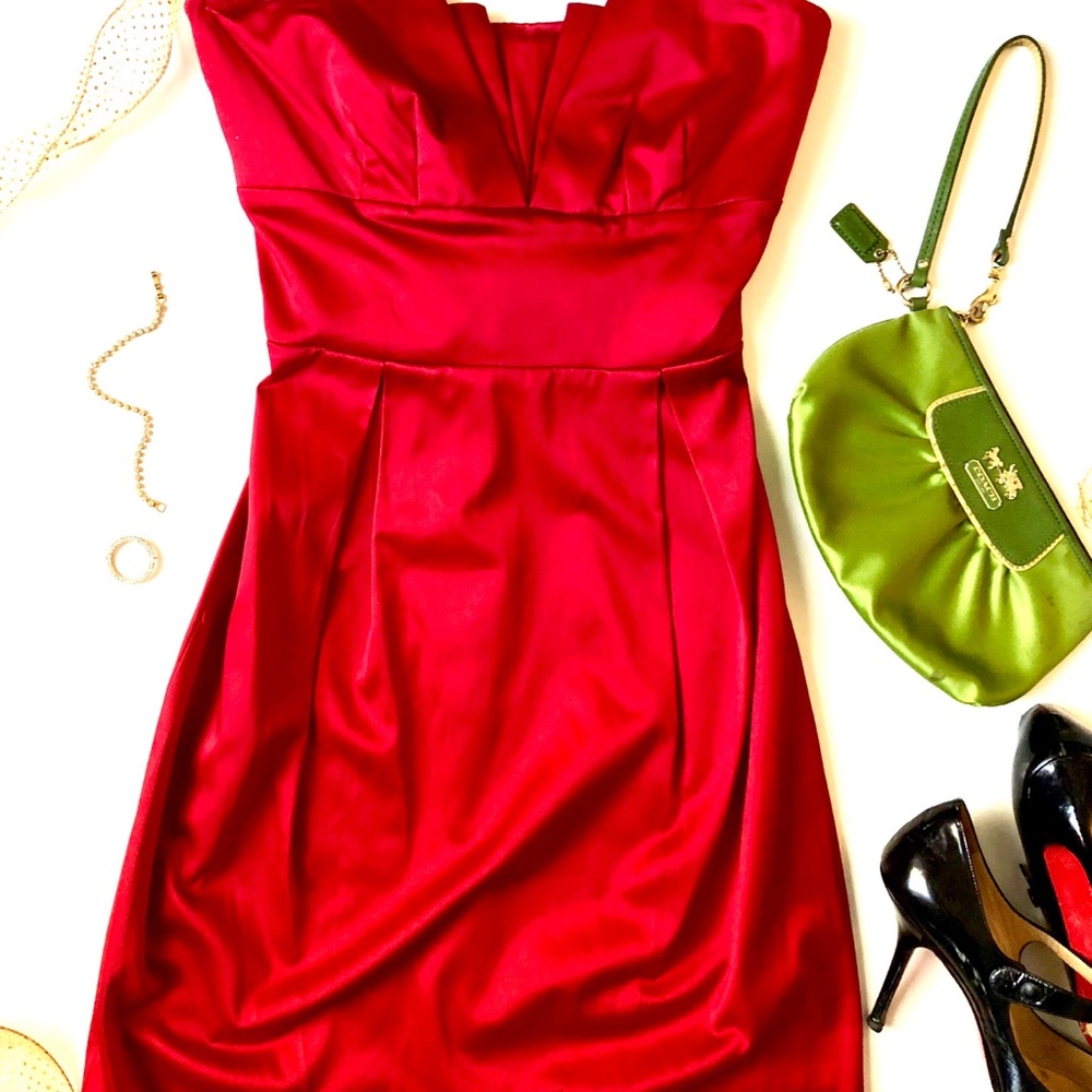 Strapless Red Satin Party Dress Sz. 5 Junior